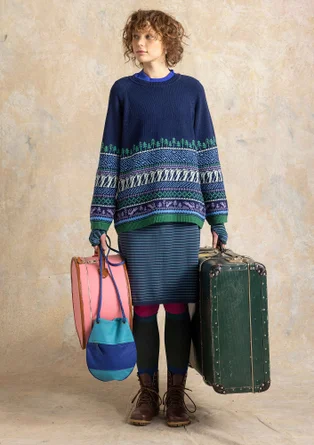 Gemusterter Pullover „Harsprång“ aus Lammwolle/Recycling-Wollgemisch - mitternachtsblau