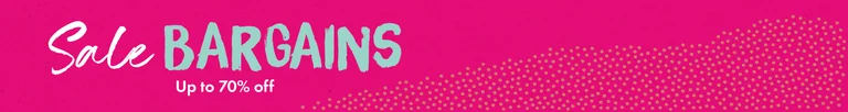 A graphic image in pink and beige with the words SALE BARGAINS.