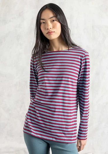 Striped essential top in organic cotton - azure blue/red cabbage