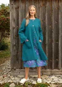 Coatigan in felted organic wool - petrol blue