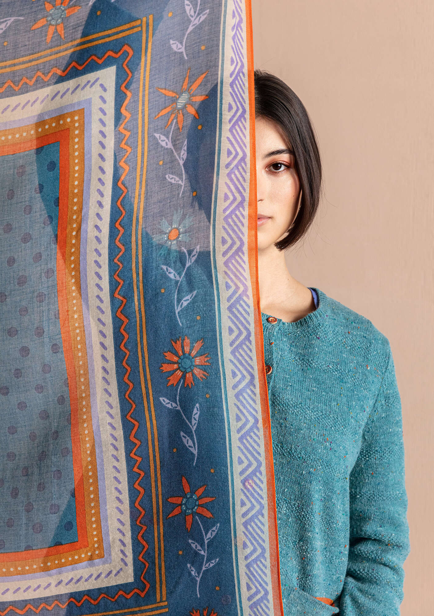 “Fiona” woven wool shawl indigo thumbnail