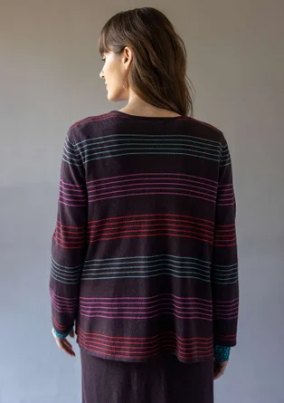 Gestreifte oder einfarbige Strickjacke „Sylvi“ aus Bio-Baumwolle/Wolle - dunkelaubergine-gestreift