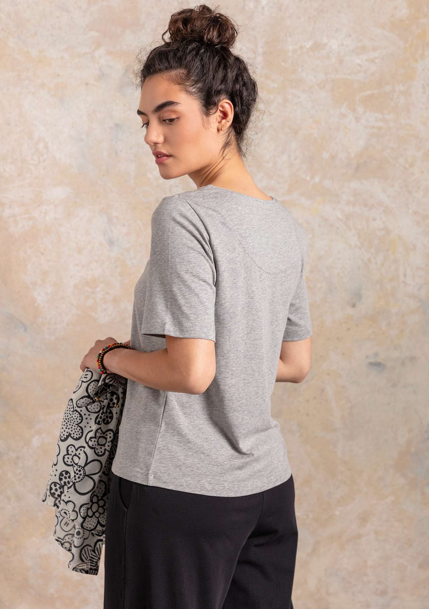 T-shirt  Iliana  en coton biologique/élasthanne gris éléphant chiné thumbnail