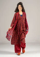 Webkleid „Bodil“ aus Leinen - aubergine-gemustert