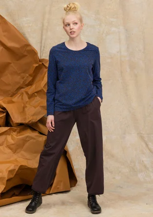 “Ebba” dotted/solid-colour cotton/elastane jersey top - dark aubergine/patterned