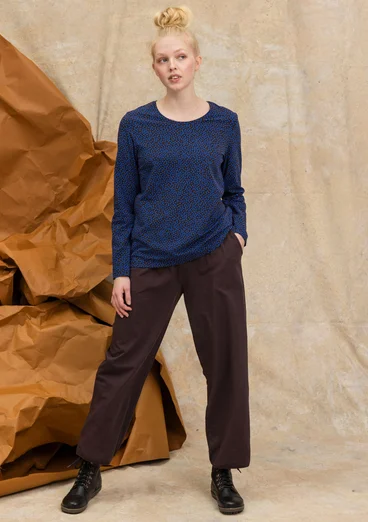 “Ebba” dotted/solid-colour cotton/elastane jersey top - dark aubergine/patterned