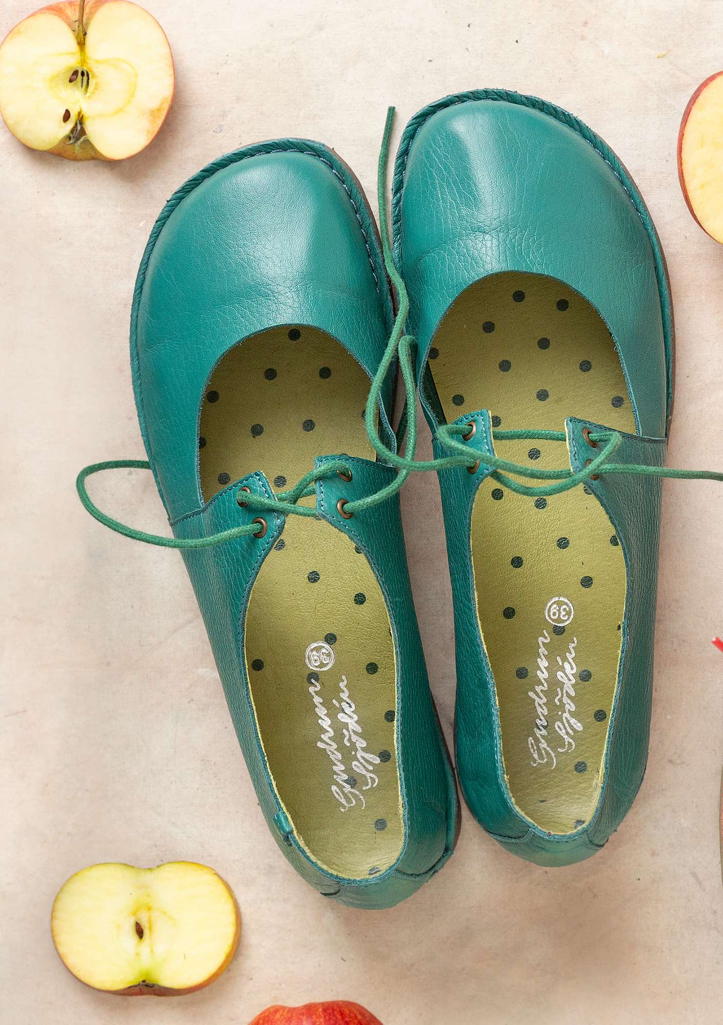 Chaussures à lacets en nappa vert paon