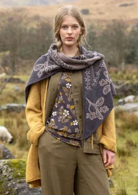 Châle fleuri "Hildur" en maille de laine - gris cendré foncé/chiné