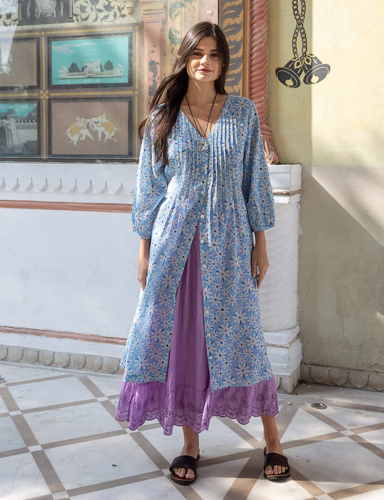 “Flower Meadow” woven dress in organic cotton