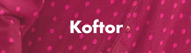 Ett prickigt mönster med texten ”Koftor” i vitt.