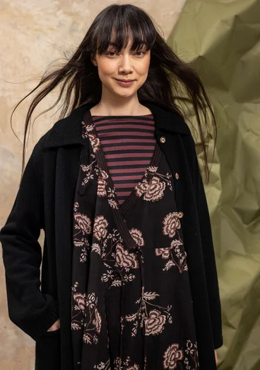 “Wilma” patterned and solid-colour long cardigan in lambswool - black
