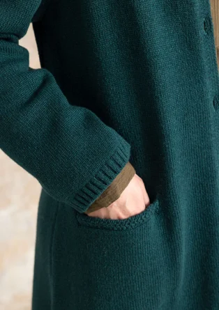 “Wilma” patterned and solid-colour long cardigan in lambswool - dark jade melange