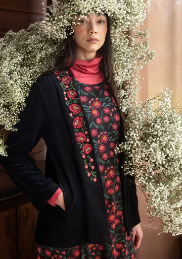 “Nora” organic cotton/recycled polyester velour cardigan - black