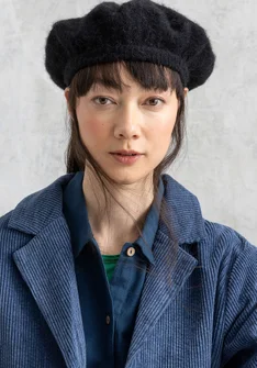 Strick-Baskenmütze aus Alpakagemisch - schwarz