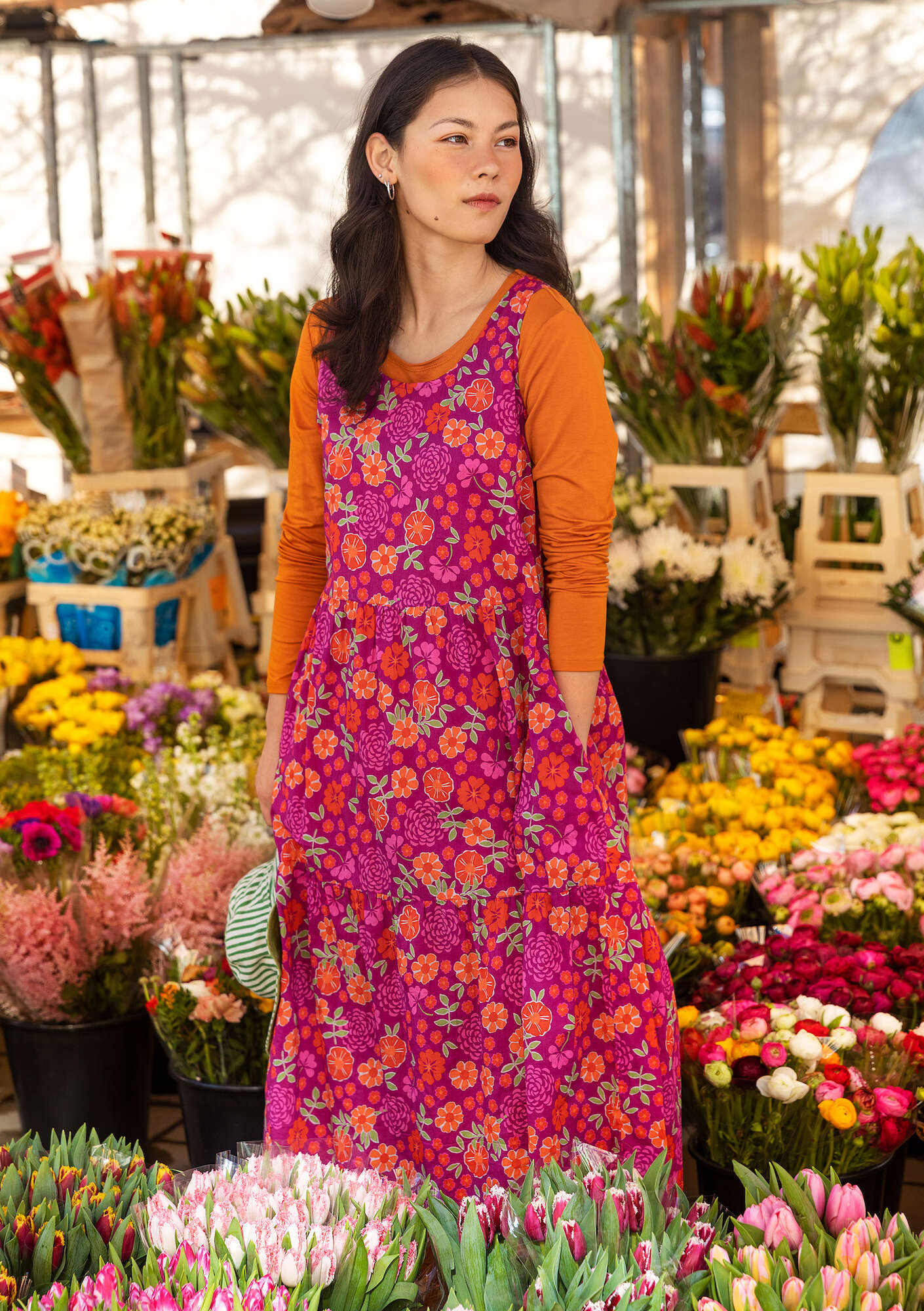 “Bouquet” woven organic cotton dress pink orchid