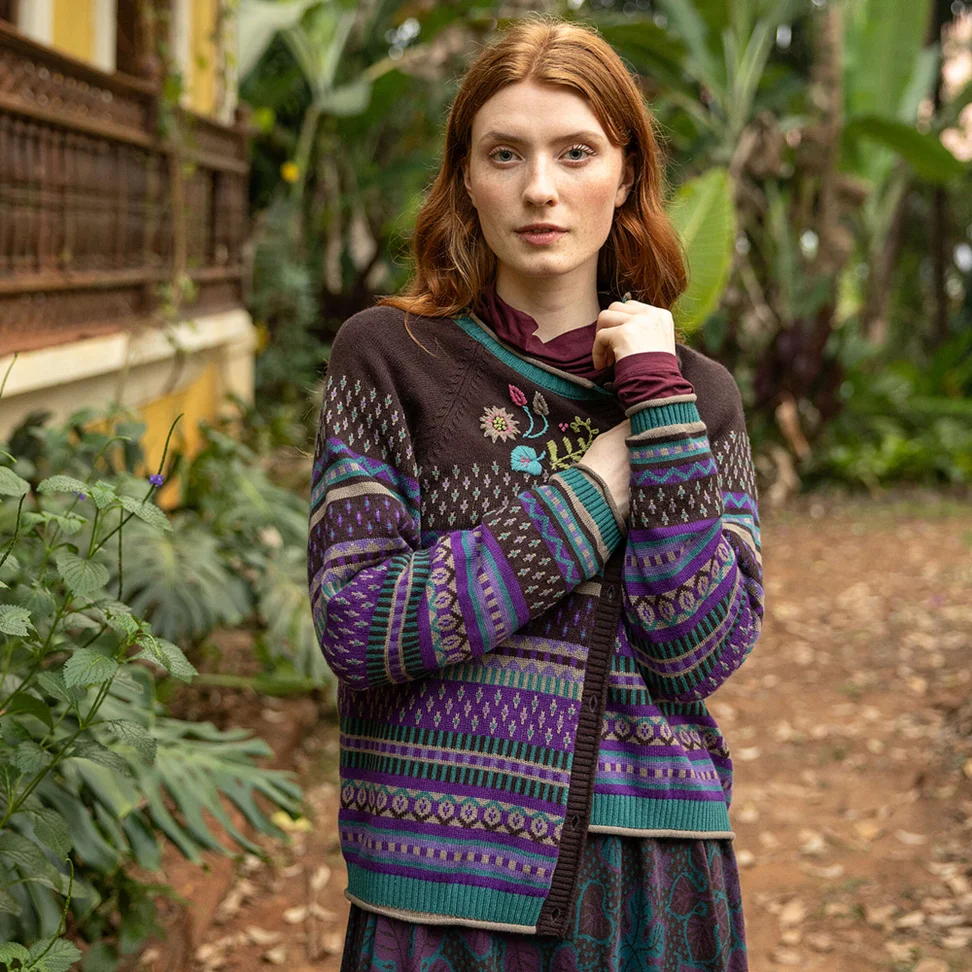 “Louise” cardigan in a wool blend - dark chokolate