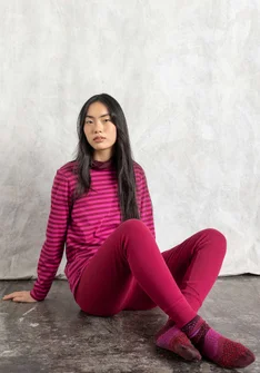 Striped essential top in organic cotton - cerise/red cabbage