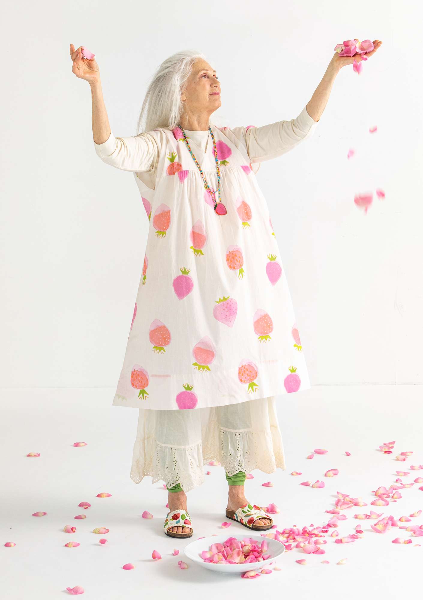 Geweven jurk  Strawberry  van biologisch katoen vanille thumbnail