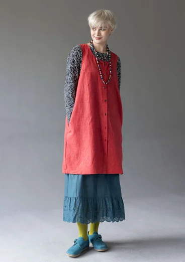 “Sylvi” sleeveless, striped/solid-colour linen dress - chilli