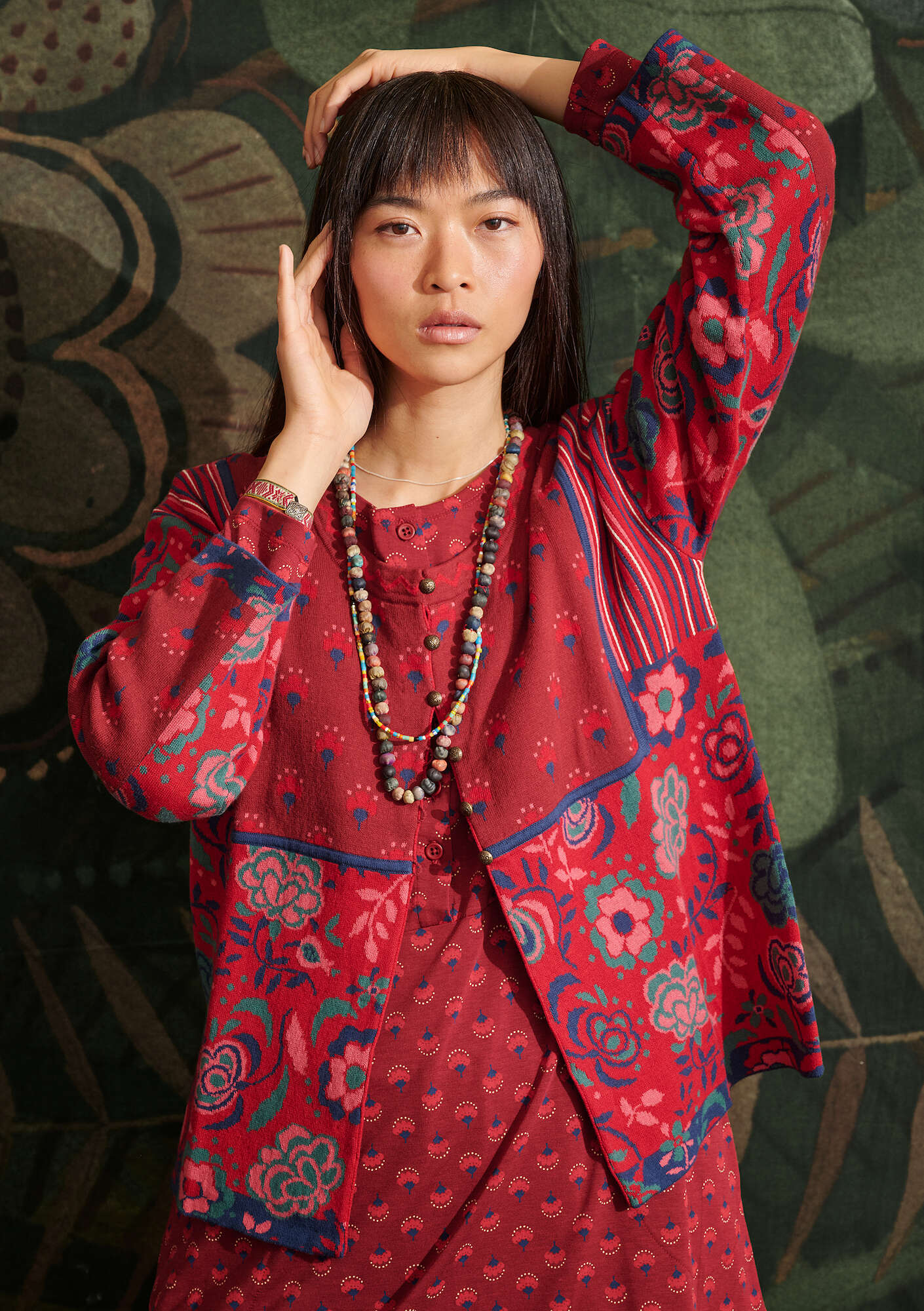 “Orsa” cardigan in organic/recycled cotton tomato