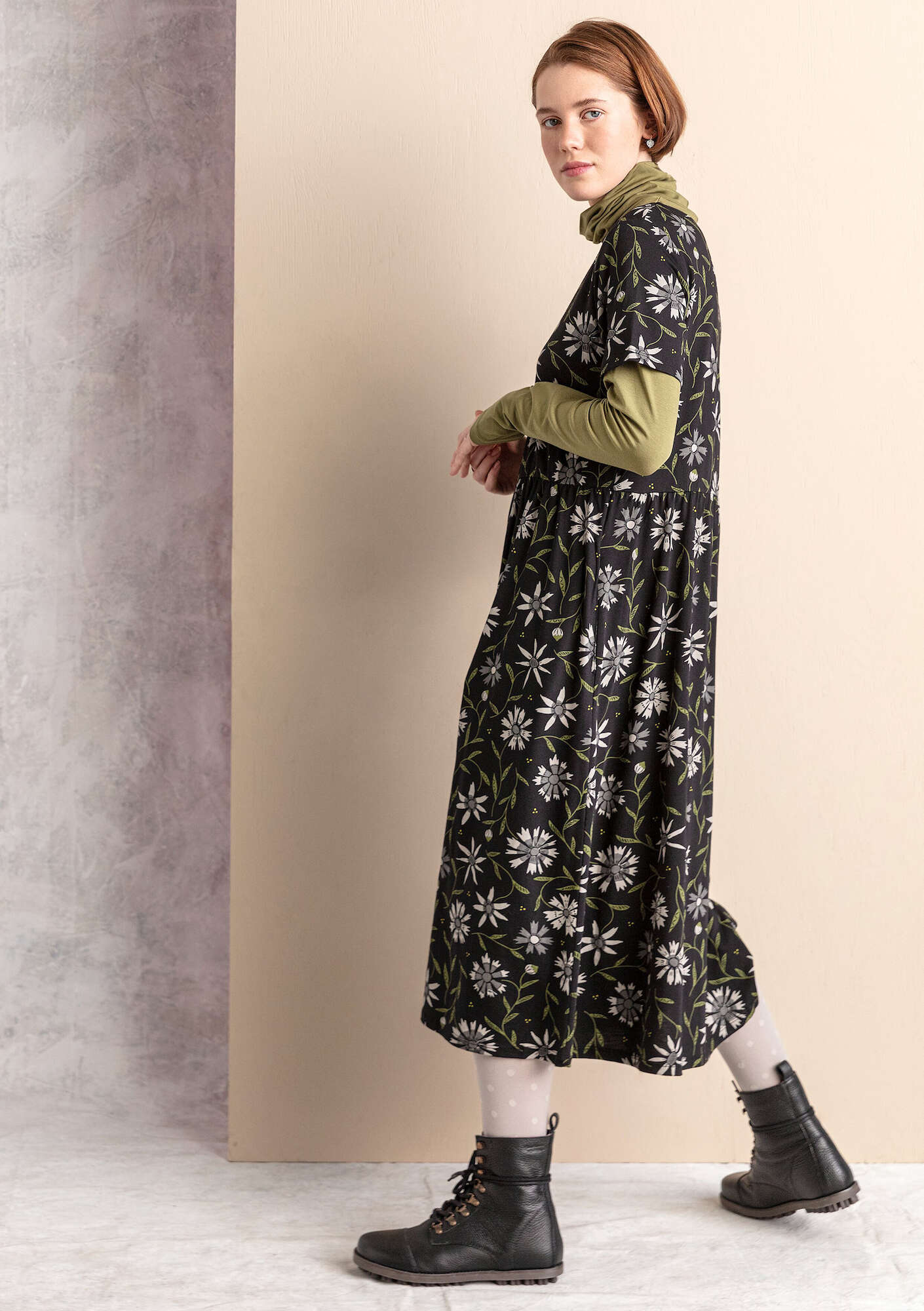 Tricot jurk  Isolde  van biologisch katoen/modal zwart/dessin