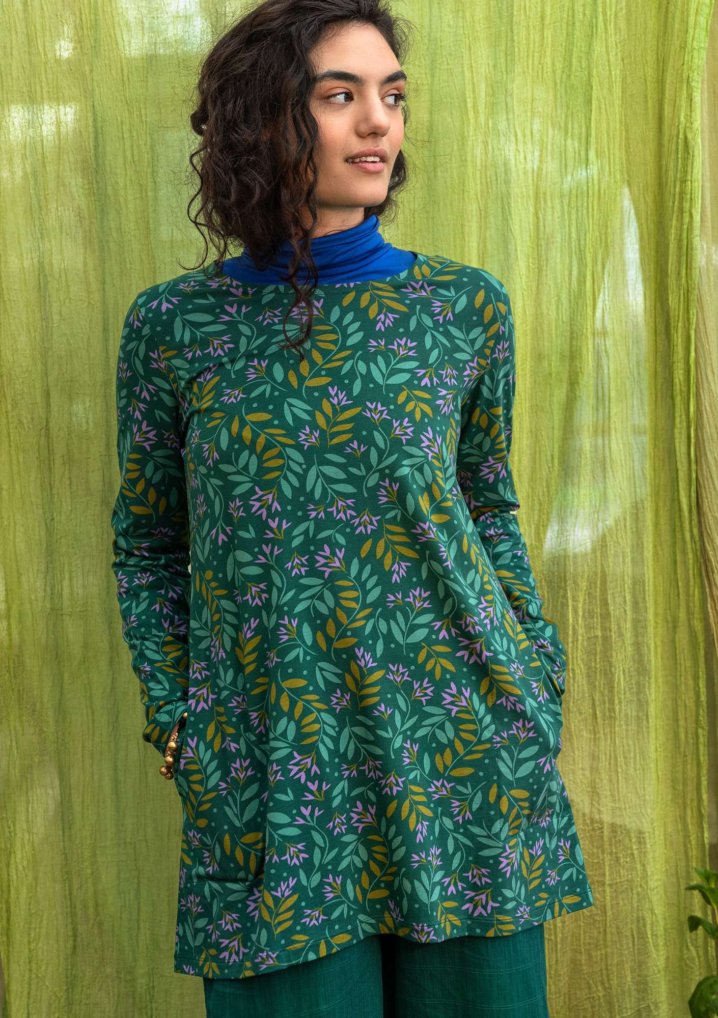 “Bladmynta” jersey tunic made of organic cotton/modal/elastane peacock green thumbnail