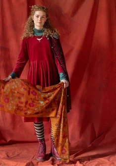 “Fyrverkeri” velour dress in organic cotton/recycled polyester - pomegranate
