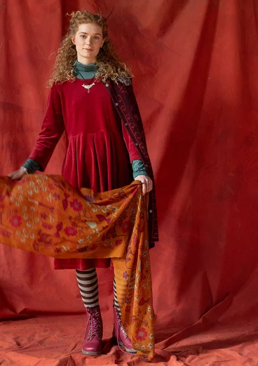 “Fyrverkeri” velour dress in organic cotton/recycled polyester - pomegranate