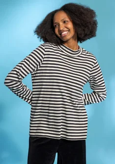 Striped mock turtleneck in organic cotton - black/feather