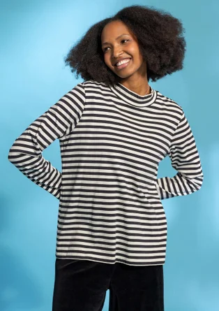 Striped mock turtleneck in organic cotton - black/feather