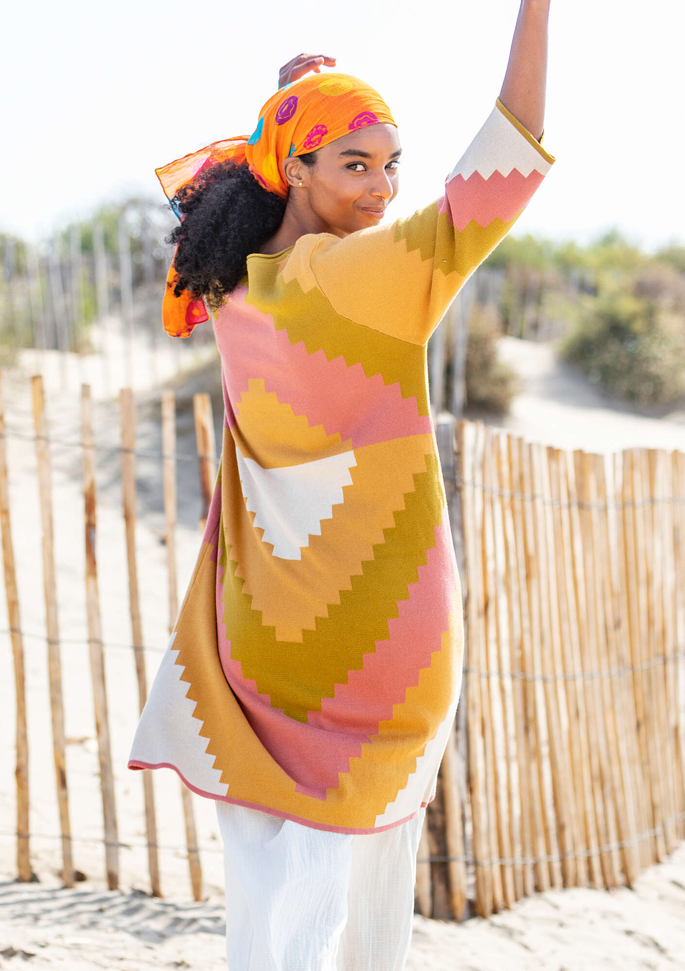 “Cape” knit dress in organic cotton honey thumbnail