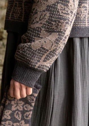 Geblümte Strickjacke „Hildur“ aus Wolle - dunkelaschgrau-melange