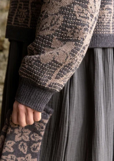 Geblümte Strickjacke „Hildur“ aus Wolle - dunkelaschgrau-melange