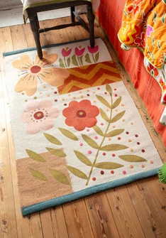 Geblümter Teppich „Flora“ aus Wolle - multi