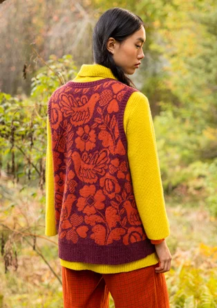Gebreide slip-over "Meadow" van alpacamix/biologisch katoen - wijnrood