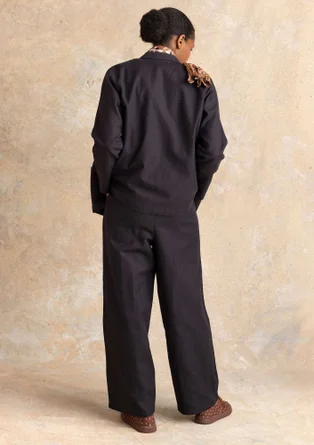“Esme” woven organic cotton/linen trousers - black