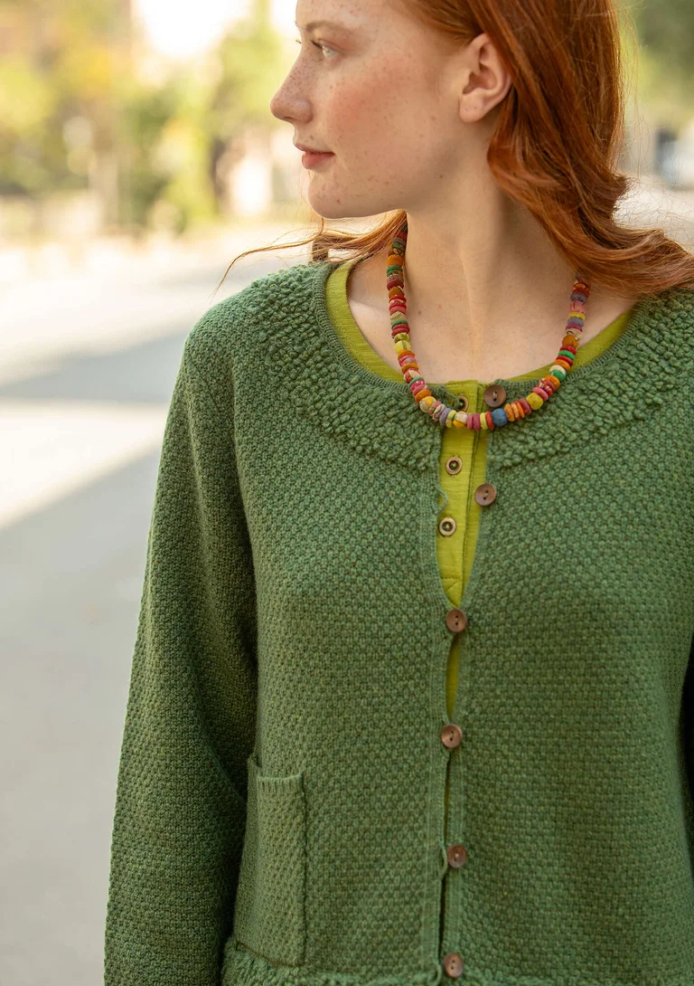Strickjacke „Mossfire“ aus Lammwollmischung - grasgrün-melange