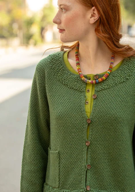 Strickjacke „Mossfire“ aus Lammwollmischung - grasgrün-melange