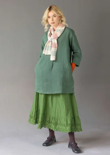 “Sylvi” check/solid-colour linen blouse - dark green