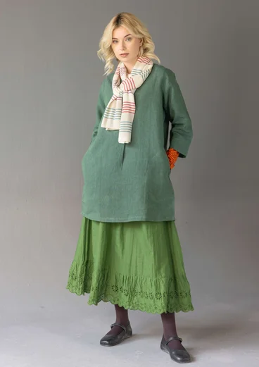 “Sylvi” check/solid-colour linen blouse - dark green