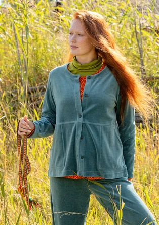 Einfarbige Veloursjacke aus Bio-Baumwolle/Recycling-Polyester - teebaum