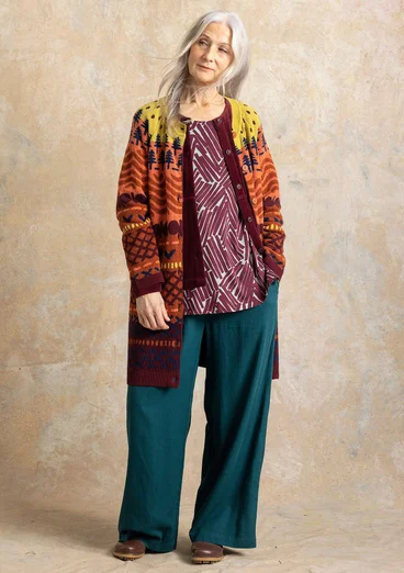 Gemusterte Strickjacke „Luleälven“ aus Lammwolle/Recycling-Wollgemisch - terracotta