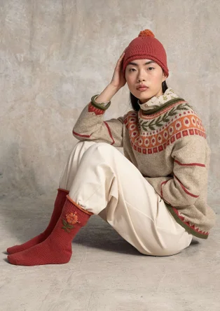 Stricksocken „Arktis“ aus Wolle - kürbis