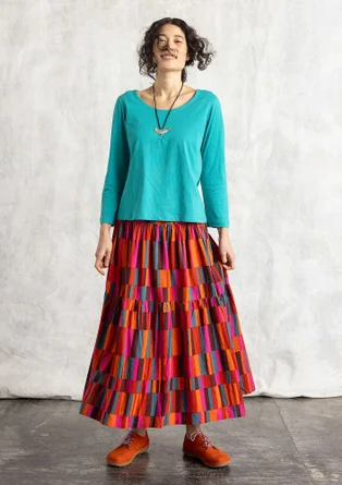 “Rut” woven viscose/linen skirt - parrot red/patterned