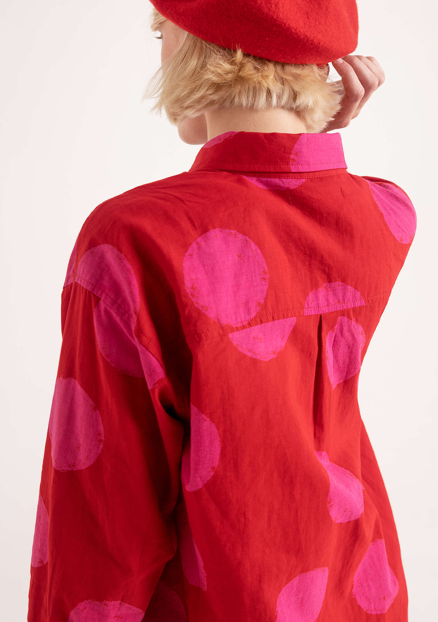 Hemdblusenkleid „Palette“ aus Bio-Baumwolle papageienrot-gemustert