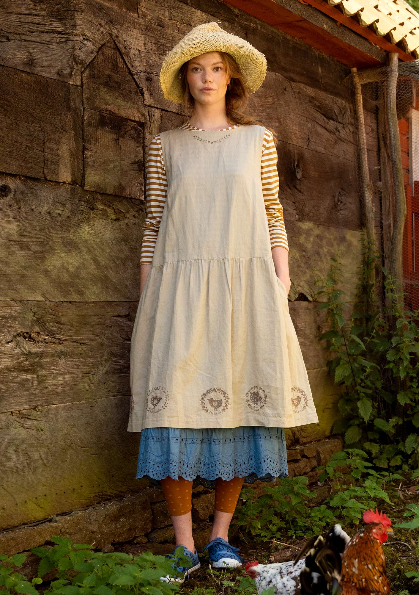 “Petronella” dress in woven organic cotton/linen putty thumbnail
