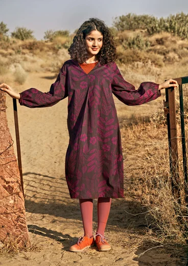 Robe "Seaweed" en coton biologique tissé - aubergine foncé