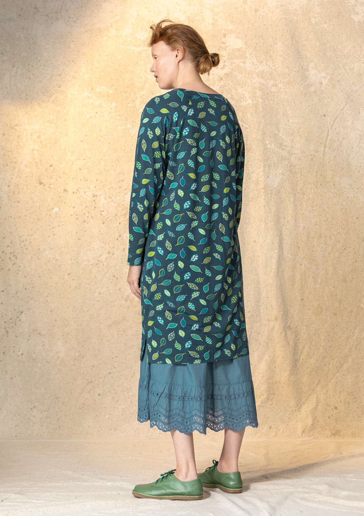 “Spirit” jersey dress in bamboo viscose/elastane dark blue/patterned thumbnail
