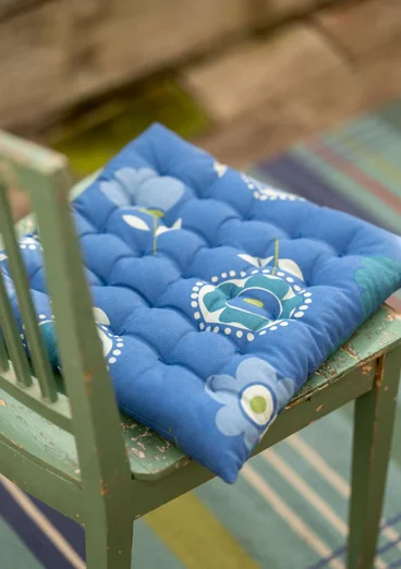 “Tulipanaros” seat cushion in organic cotton - flax blue