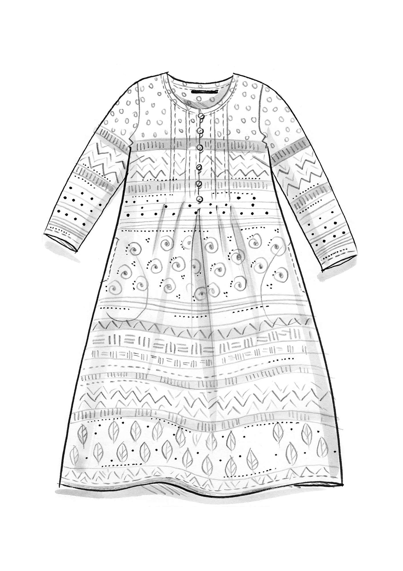 Vevd kjole «Madame Indigo» i økologisk bomull koppar